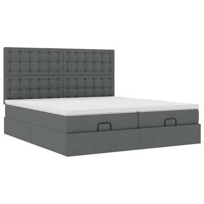 Ottoman-Bett mit Matratzen & LEDs Dunkelgrau 160x200 cm Stoff
