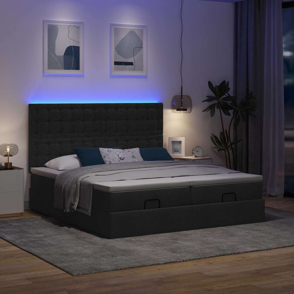Ottoman-Bett mit Matratzen & LEDs Schwarz 160x200 cm Stoff
