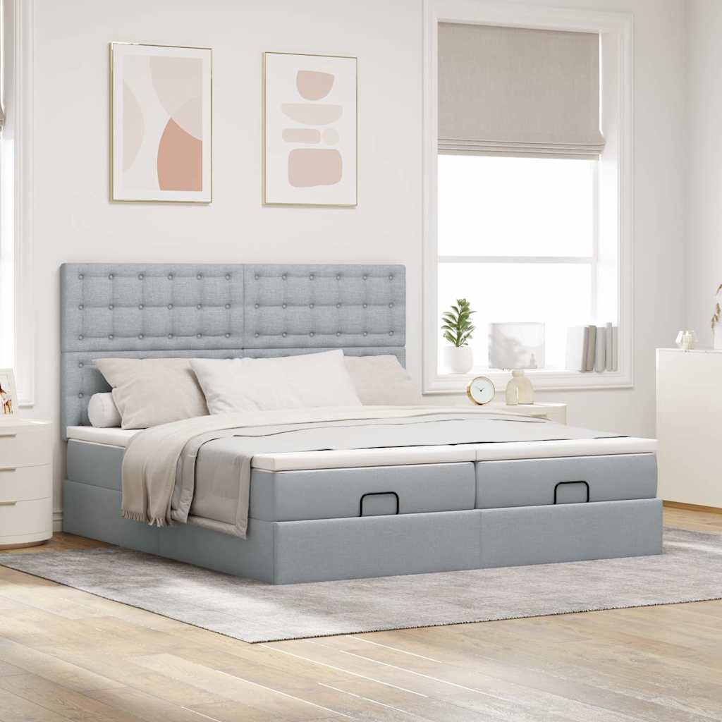 Ottoman-Bett mit Matratzen & LEDs Hellgrau 180x200 cm Stoff