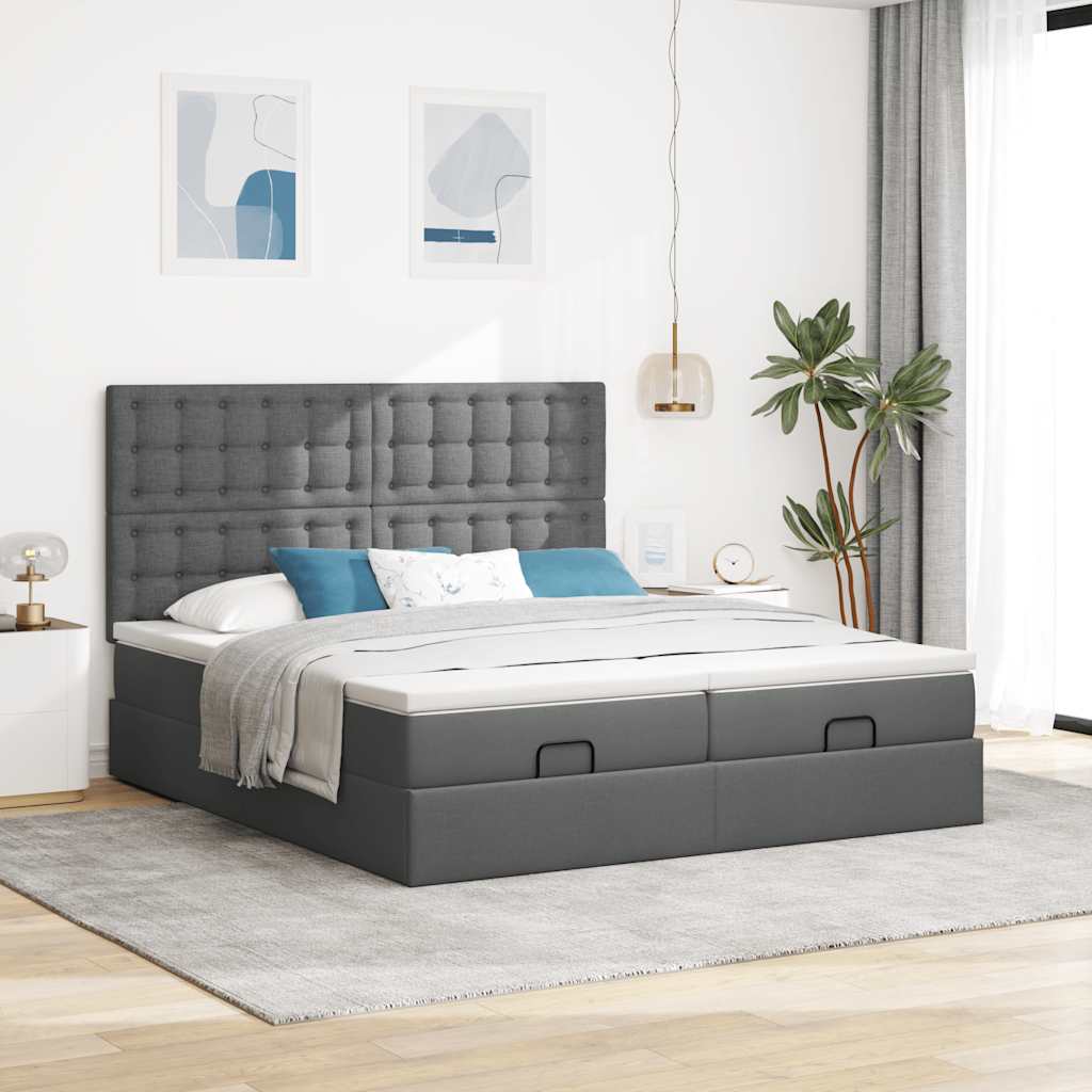Ottoman-Bett mit Matratzen & LEDs Dunkelgrau 180x200 cm Stoff