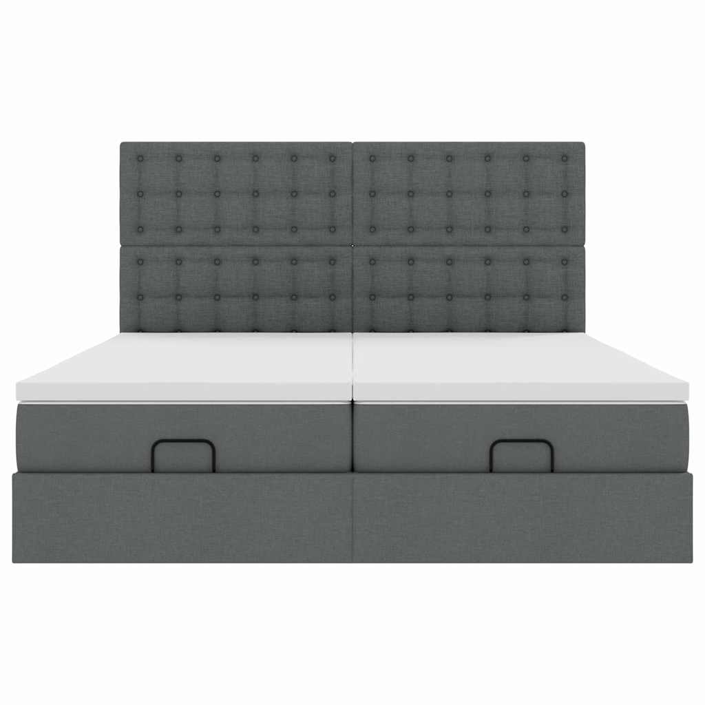 Ottoman-Bett mit Matratzen & LEDs Dunkelgrau 200x200 cm Stoff