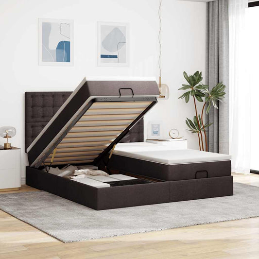 Ottoman-Bett mit Matratzen & LEDs Dunkelbraun 200x200 cm Stoff