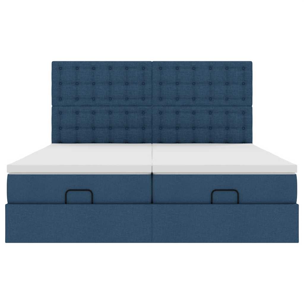 Ottoman-Bett mit Matratzen & LEDs Blau 200x200 cm Stoff