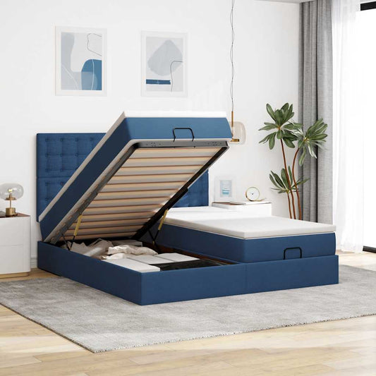 Ottoman-Bett mit Matratzen & LEDs Blau 200x200 cm Stoff