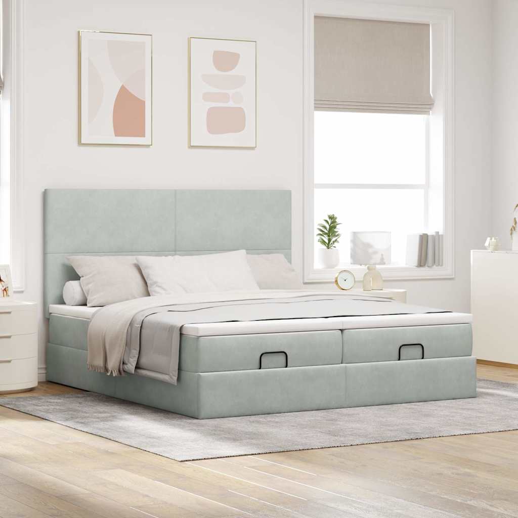 Ottoman-Bett mit Matratzen & LEDs Hellgrau 160x200 cm Samt