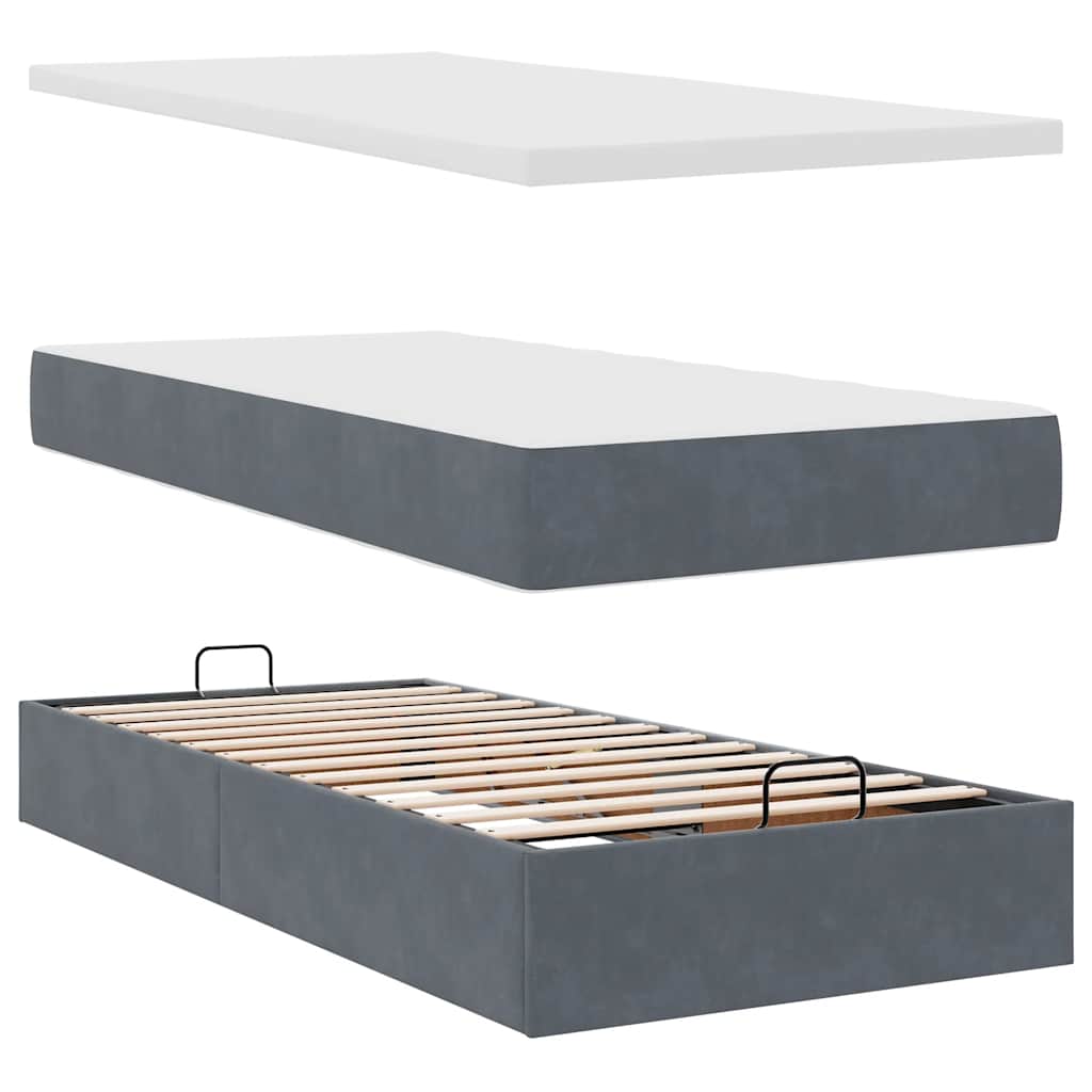 Ottoman-Bett mit Matratzen & LEDs Dunkelgrau 160x200 cm Samt