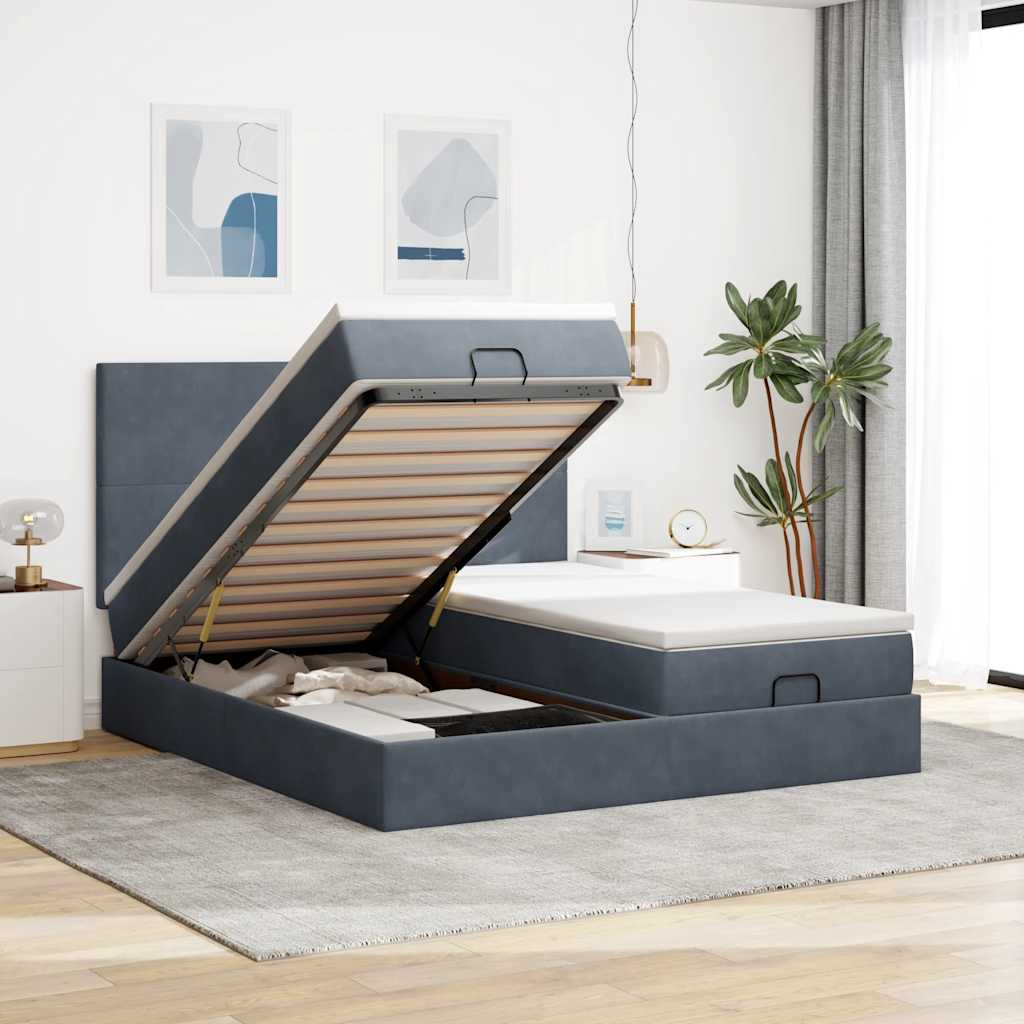 Ottoman-Bett mit Matratzen & LEDs Dunkelgrau 160x200 cm Samt