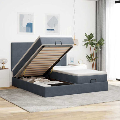 Ottoman-Bett mit Matratzen & LEDs Dunkelgrau 160x200 cm Samt