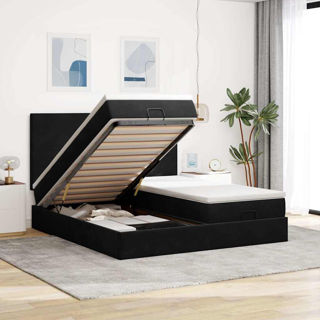 Ottoman-Bett mit Matratzen & LEDs Schwarz 160x200 cm Samt