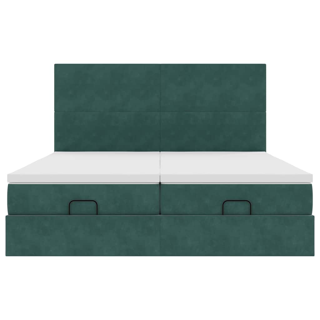 Ottoman-Bett mit Matratzen & LEDs Dunkelgrün 180x200 cm Samt
