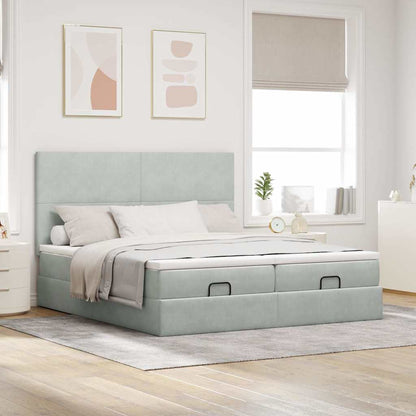 Ottoman-Bett mit Matratzen & LEDs Hellgrau 200x200 cm Samt
