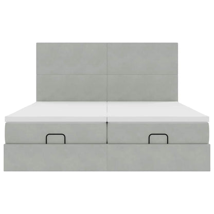 Ottoman-Bett mit Matratzen & LEDs Hellgrau 200x200 cm Samt