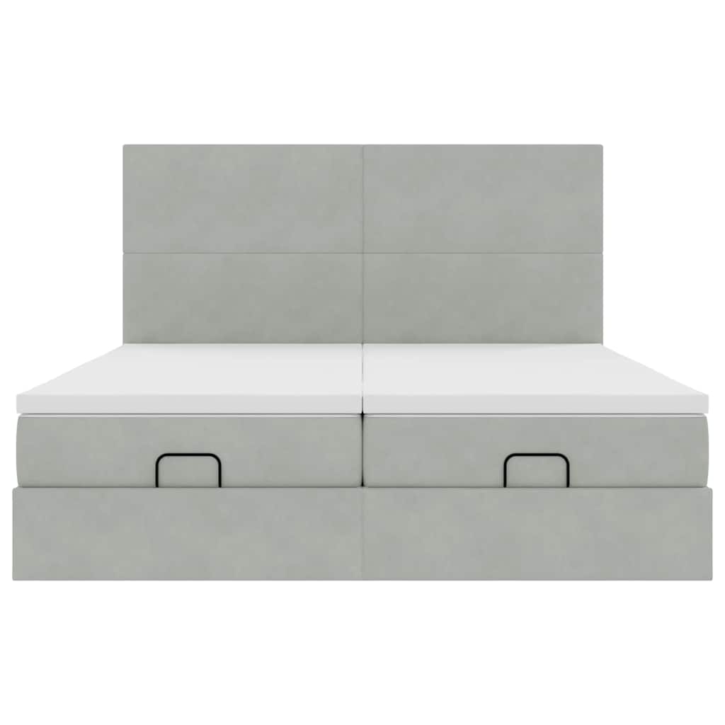 Ottoman-Bett mit Matratzen & LEDs Hellgrau 200x200 cm Samt
