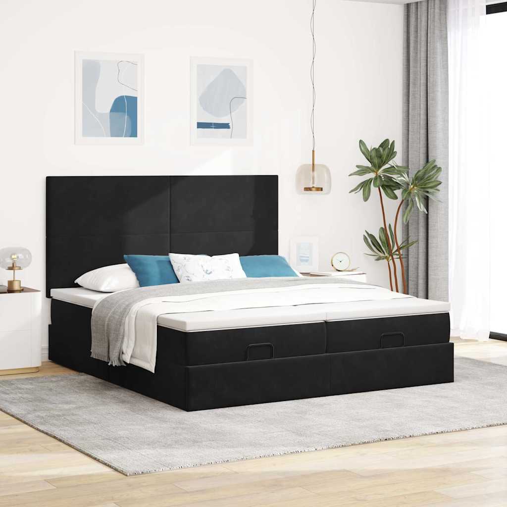 Ottoman-Bett mit Matratzen & LEDs Schwarz 200x200 cm Samt