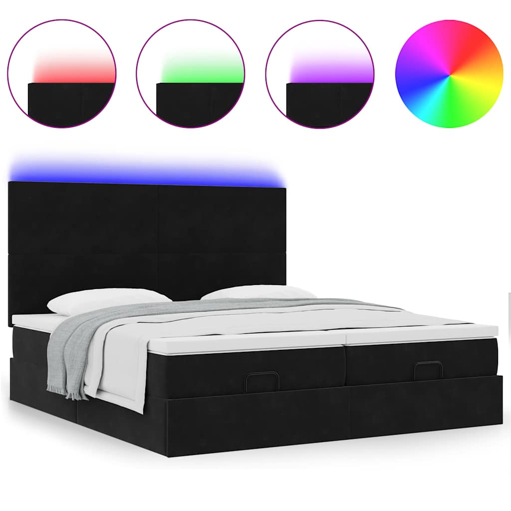 Ottoman-Bett mit Matratzen & LEDs Schwarz 200x200 cm Samt