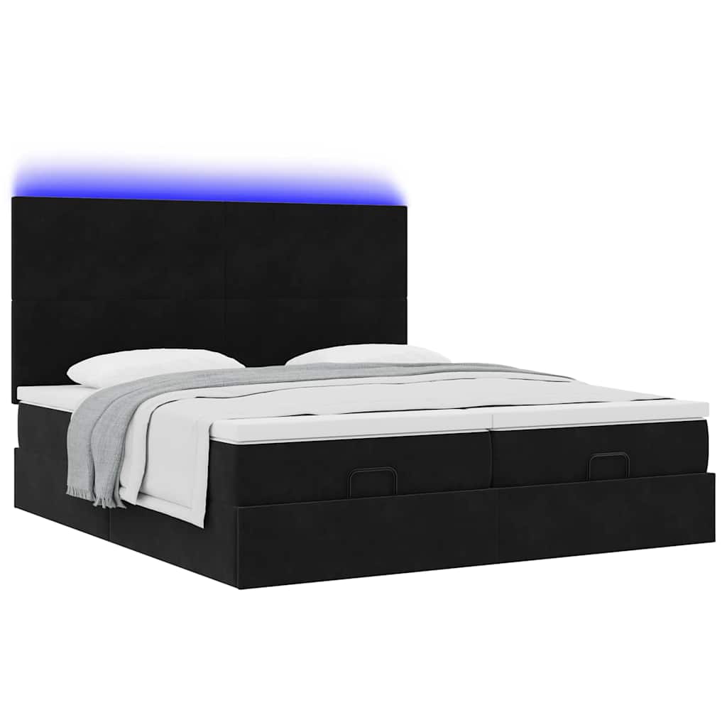 Ottoman-Bett mit Matratzen & LEDs Schwarz 200x200 cm Samt
