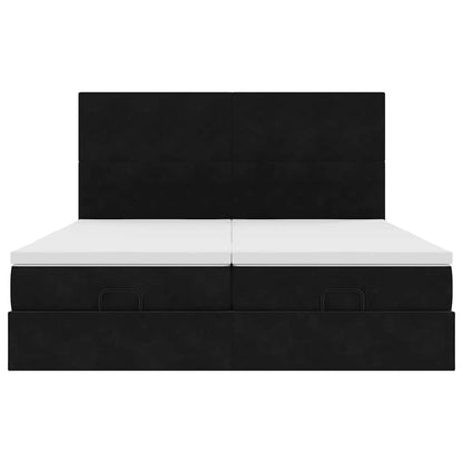 Ottoman-Bett mit Matratzen & LEDs Schwarz 200x200 cm Samt