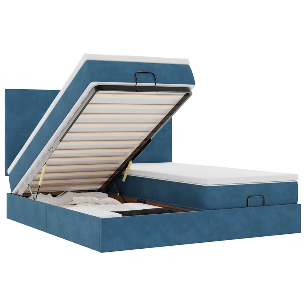 Ottoman-Bett mit Matratzen & LED Dunkelblau 200x200 cm Samt