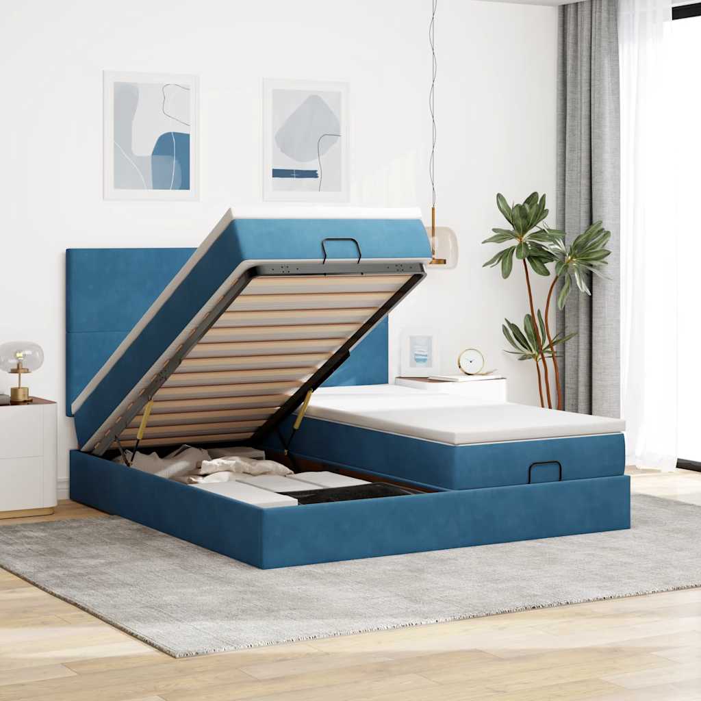 Ottoman-Bett mit Matratzen & LED Dunkelblau 200x200 cm Samt