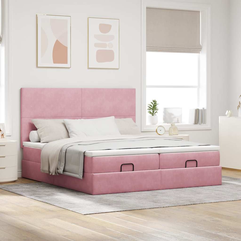 Ottoman-Bett mit Matratzen & LEDs Rosa 200x200 cm Samt