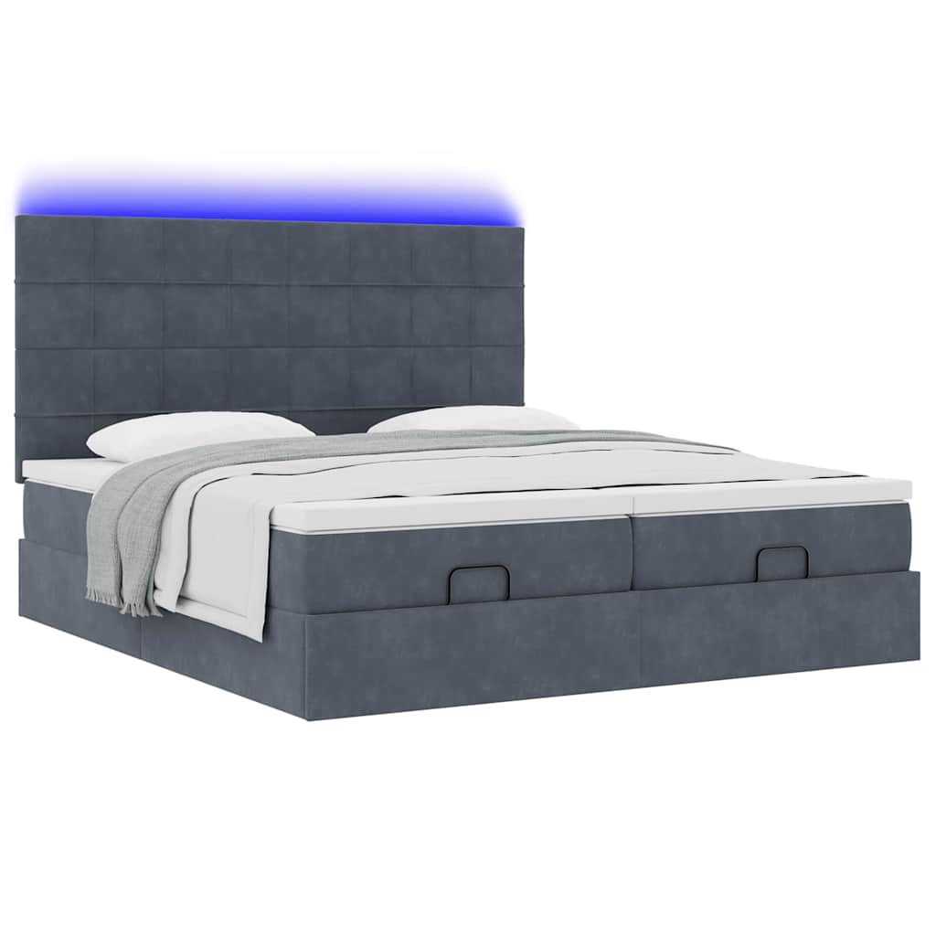 Ottoman-Bett mit Matratzen & LEDs Dunkelgrau 160x200 cm Samt