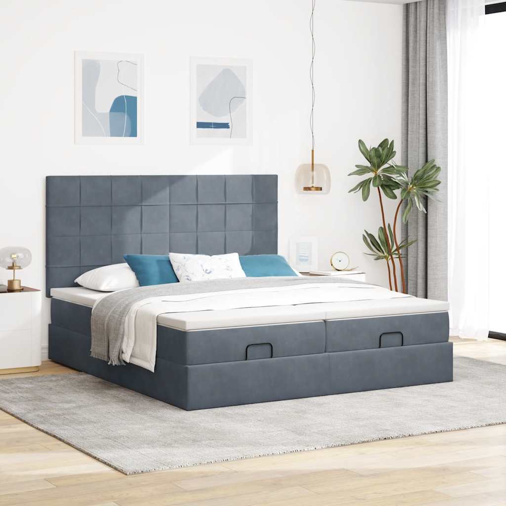 Ottoman-Bett mit Matratzen & LEDs Dunkelgrau 180x200 cm Samt