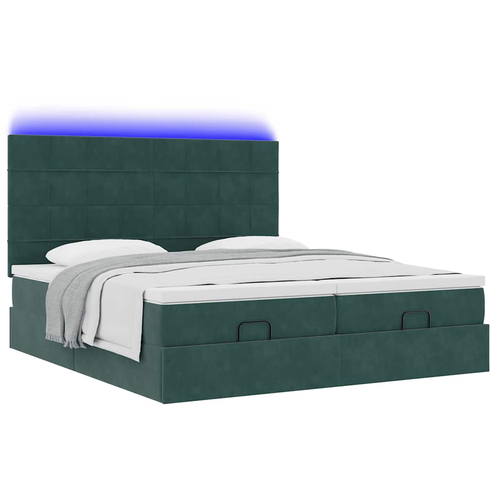 Ottoman-Bett mit Matratzen & LEDs Dunkelgrün 180x200 cm Samt