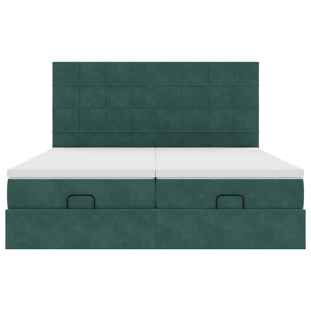 Ottoman-Bett mit Matratzen & LEDs Dunkelgrün 180x200 cm Samt