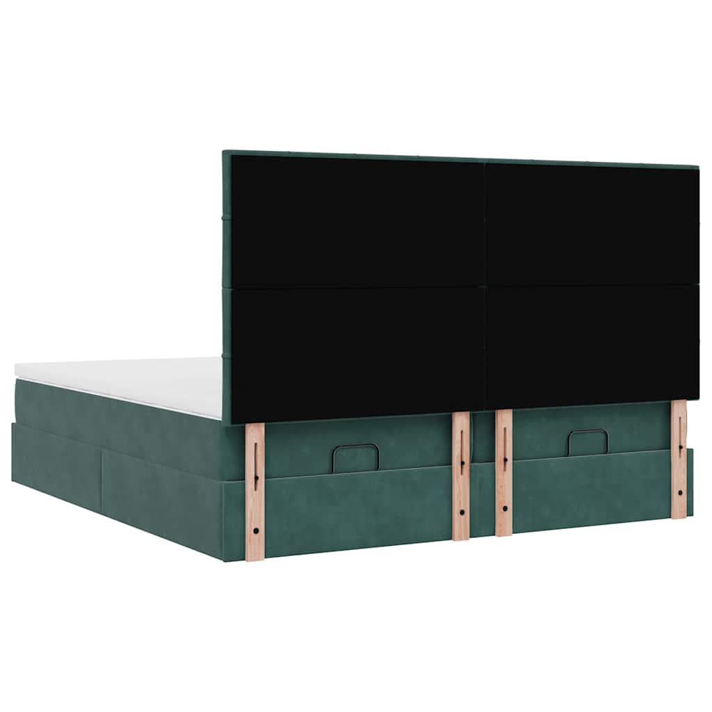 Ottoman-Bett mit Matratzen & LEDs Dunkelgrün 180x200 cm Samt