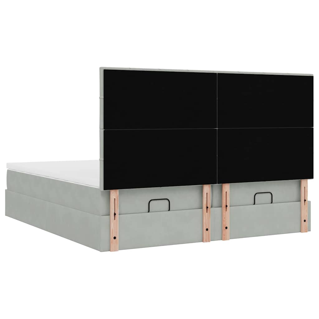 Ottoman-Bett mit Matratzen & LEDs Hellgrau 200x200 cm Samt