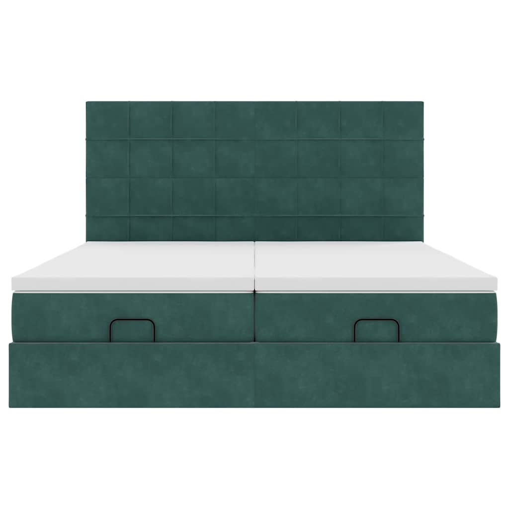 Ottoman-Bett mit Matratzen & LEDs Dunkelgrün 200x200 cm Samt