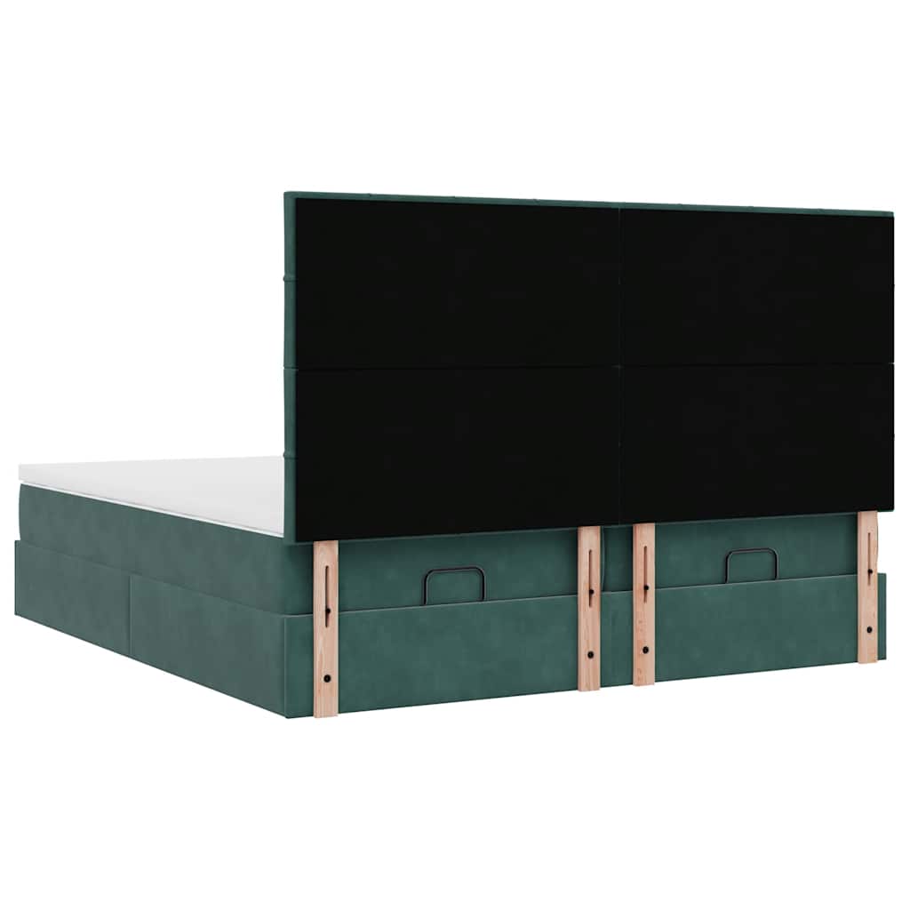 Ottoman-Bett mit Matratzen & LEDs Dunkelgrün 200x200 cm Samt