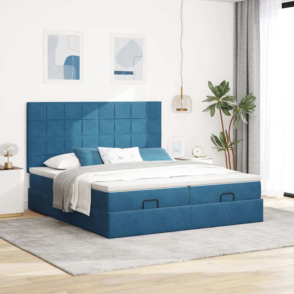 Ottoman-Bett mit Matratzen & LED Dunkelblau 200x200 cm Samt