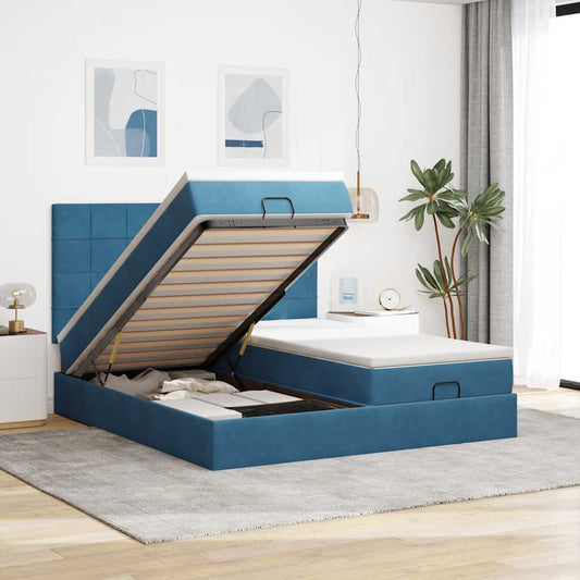 Ottoman-Bett mit Matratzen & LED Dunkelblau 200x200 cm Samt