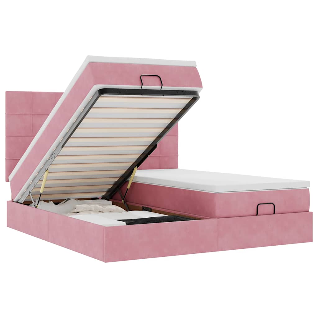 Ottoman-Bett mit Matratzen & LEDs Rosa 200x200 cm Samt