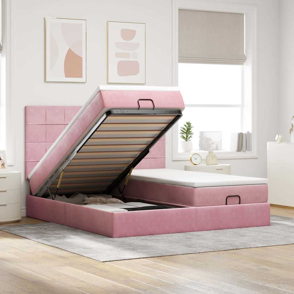 Ottoman-Bett mit Matratzen & LEDs Rosa 200x200 cm Samt