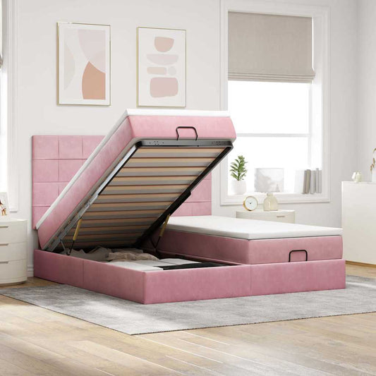 Ottoman-Bett mit Matratzen & LEDs Rosa 200x200 cm Samt