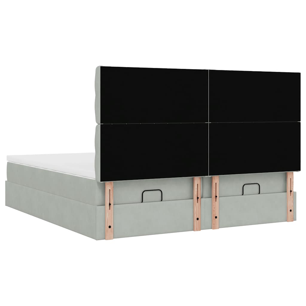Ottoman-Bett mit Matratzen & LEDs Hellgrau 160x200 cm Samt