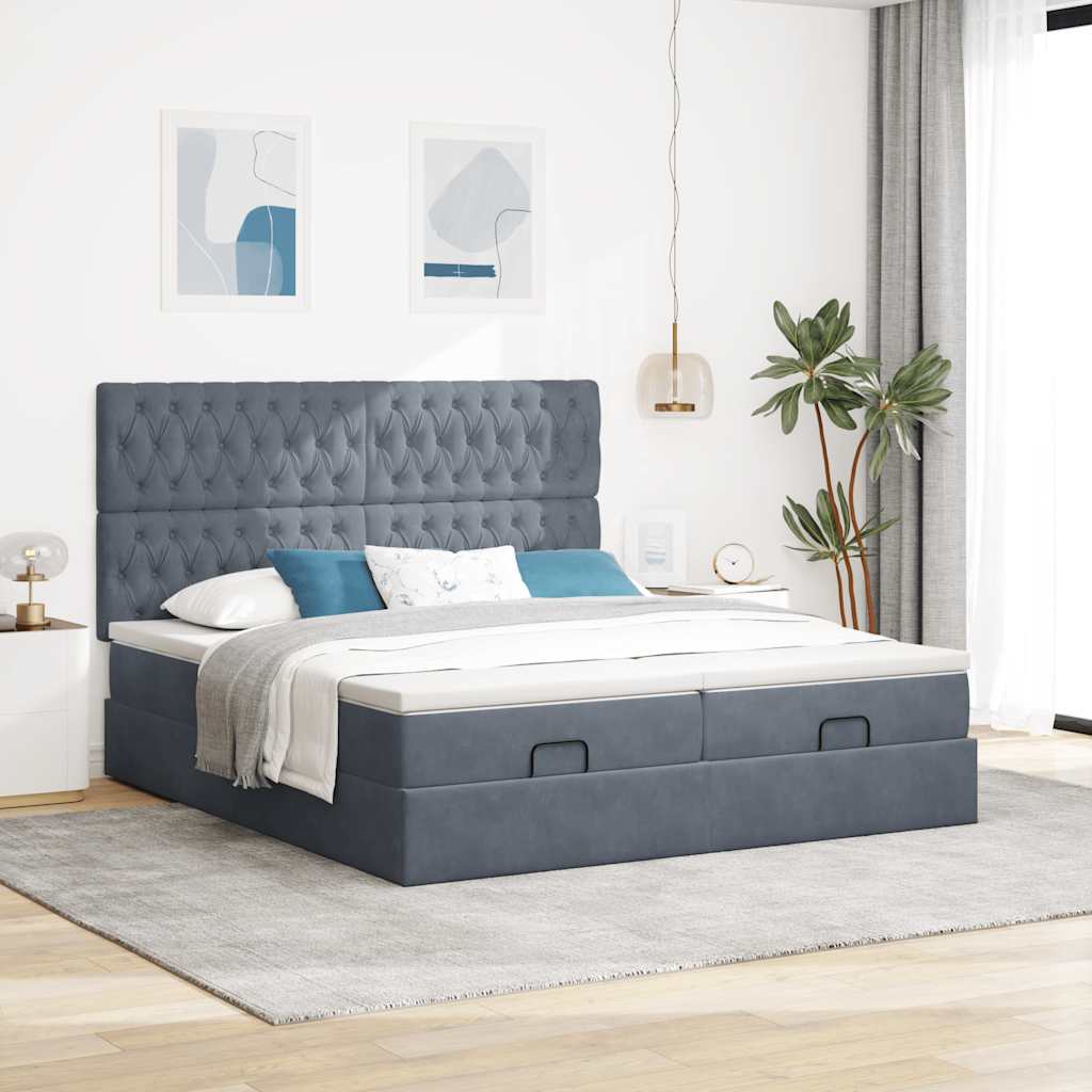 Ottoman-Bett mit Matratzen & LEDs Dunkelgrau 160x200 cm Samt