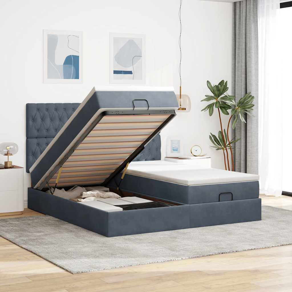 Ottoman-Bett mit Matratzen & LEDs Dunkelgrau 180x200 cm Samt