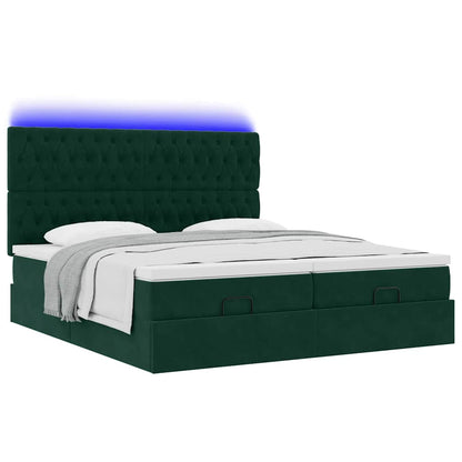 Ottoman-Bett mit Matratzen & LEDs Dunkelgrün 180x200 cm Samt