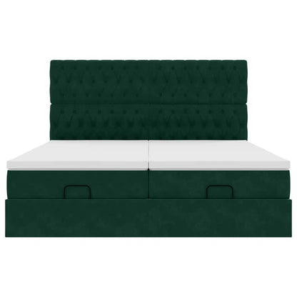 Ottoman-Bett mit Matratzen & LEDs Dunkelgrün 180x200 cm Samt