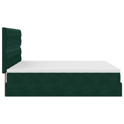 Ottoman-Bett mit Matratzen & LEDs Dunkelgrün 180x200 cm Samt