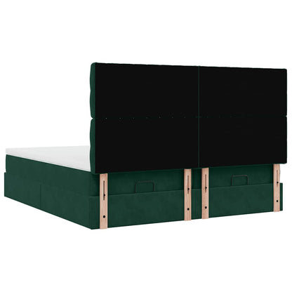 Ottoman-Bett mit Matratzen & LEDs Dunkelgrün 180x200 cm Samt