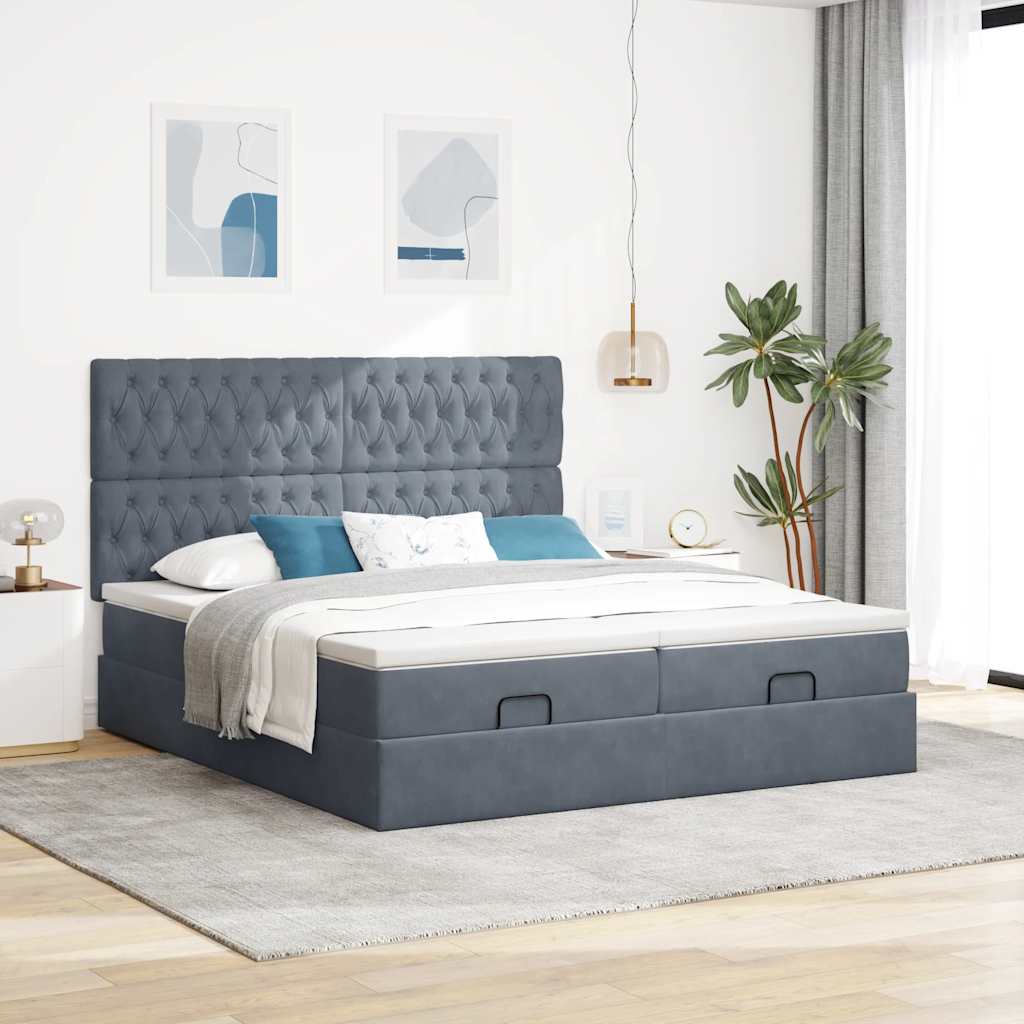 Ottoman-Bett mit Matratzen & LEDs Dunkelgrau 200x200 cm Samt