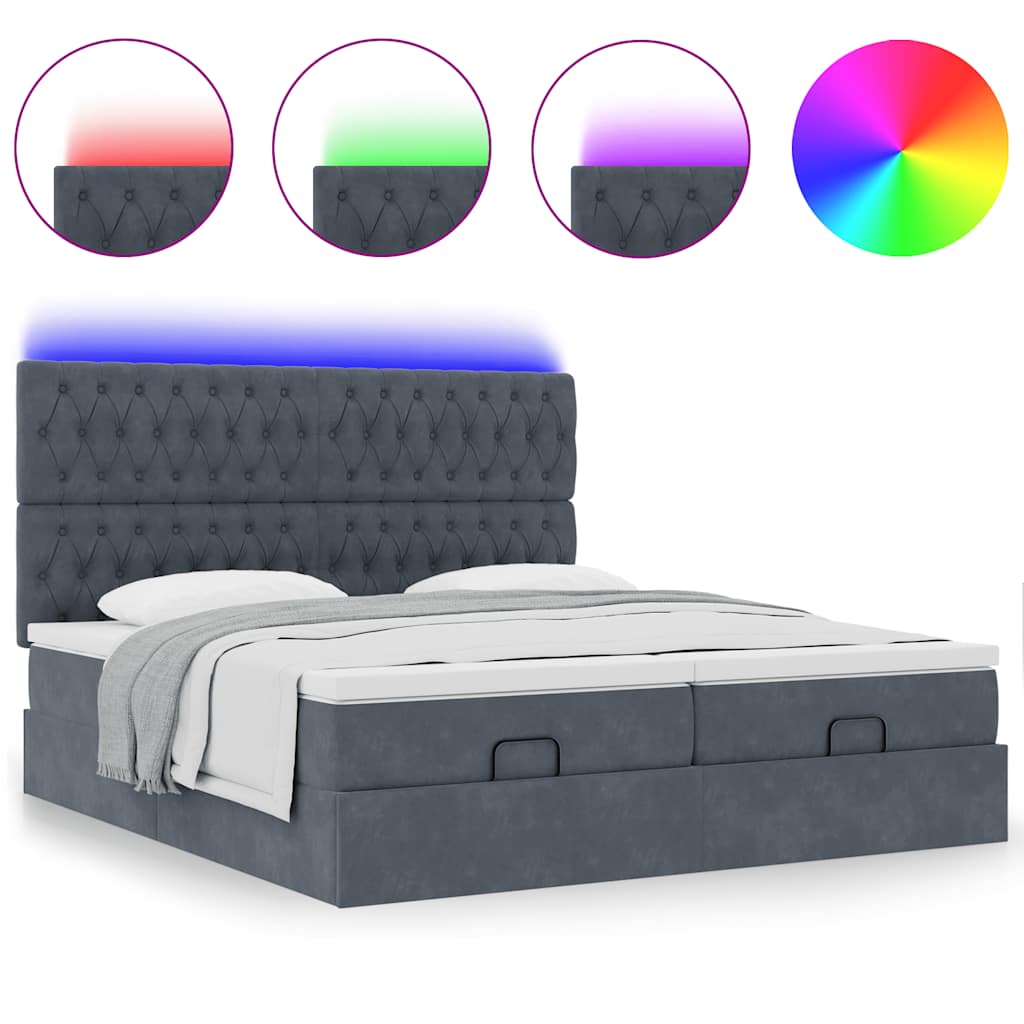 Ottoman-Bett mit Matratzen & LEDs Dunkelgrau 200x200 cm Samt