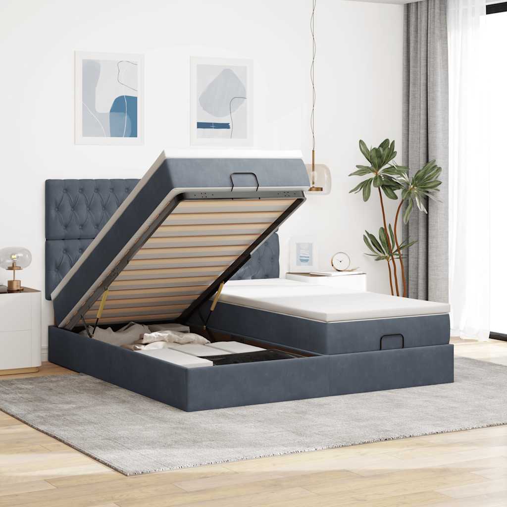 Ottoman-Bett mit Matratzen & LEDs Dunkelgrau 200x200 cm Samt