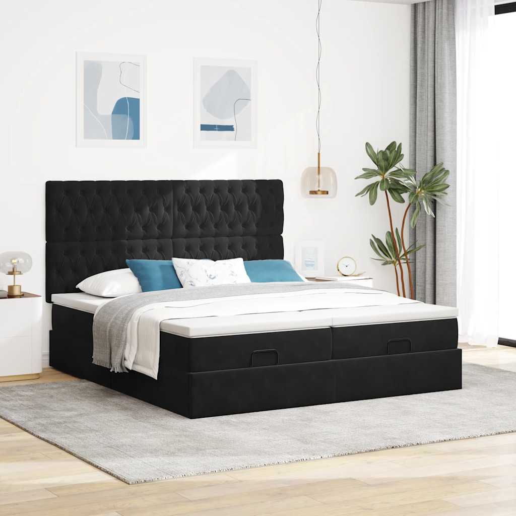 Ottoman-Bett mit Matratzen & LEDs Schwarz 200x200 cm Samt