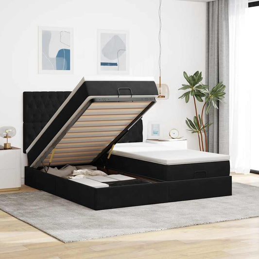Ottoman-Bett mit Matratzen & LEDs Schwarz 200x200 cm Samt