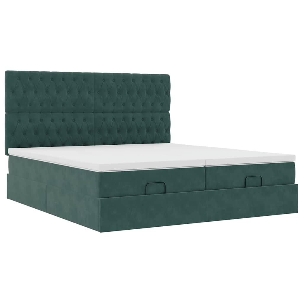 Ottoman-Bett mit Matratzen & LEDs Dunkelgrün 200x200 cm Samt